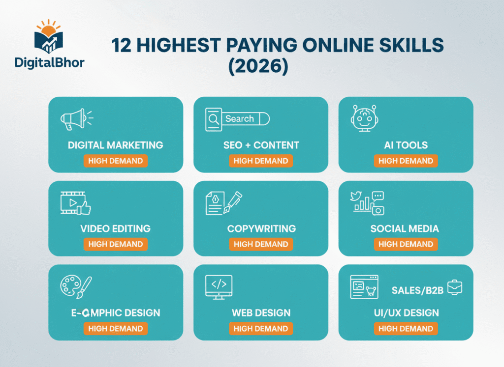 2026 में सबसे ज्यादा पैसे कमाने वाले Online Skills demand chart