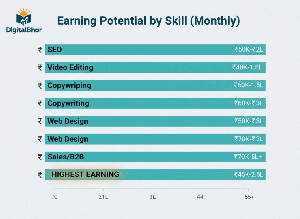 2026 में सबसे ज्यादा पैसे कमाने वाले Online Skills demand chart
